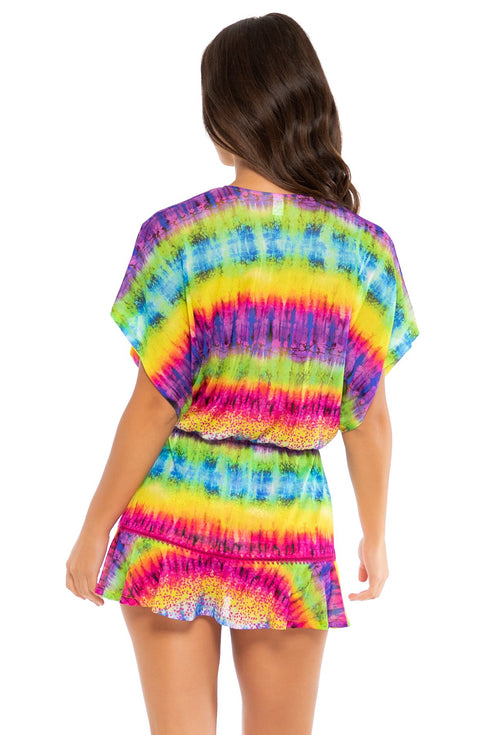 Luli Fama Afterglow Playera Stitched V-neck Ruffle Dress